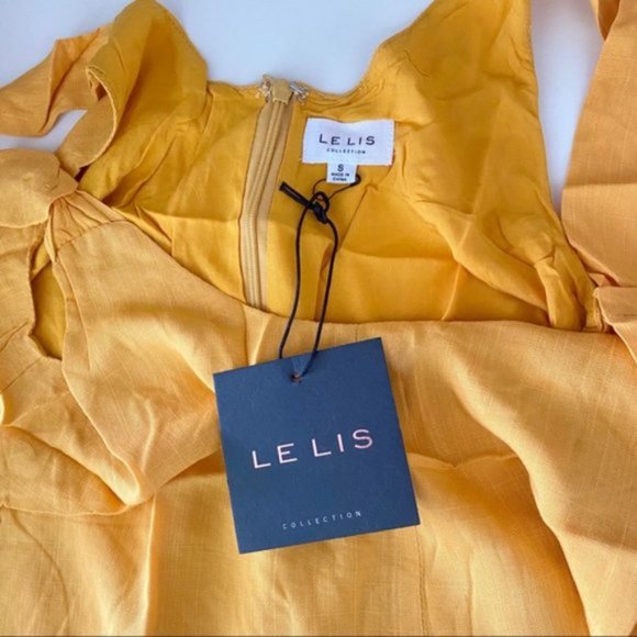 Le Lis | Casey Mustard Yellow Knotted Strap Pinafore Romper Retro Shorts Small - Picture 11 of 13